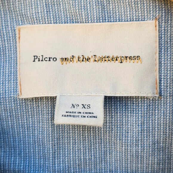 Anthropologie Pilcro Letterpresss Light Wash Pin Striped Denim Jacket Women’s XS - Picture 2 of 8